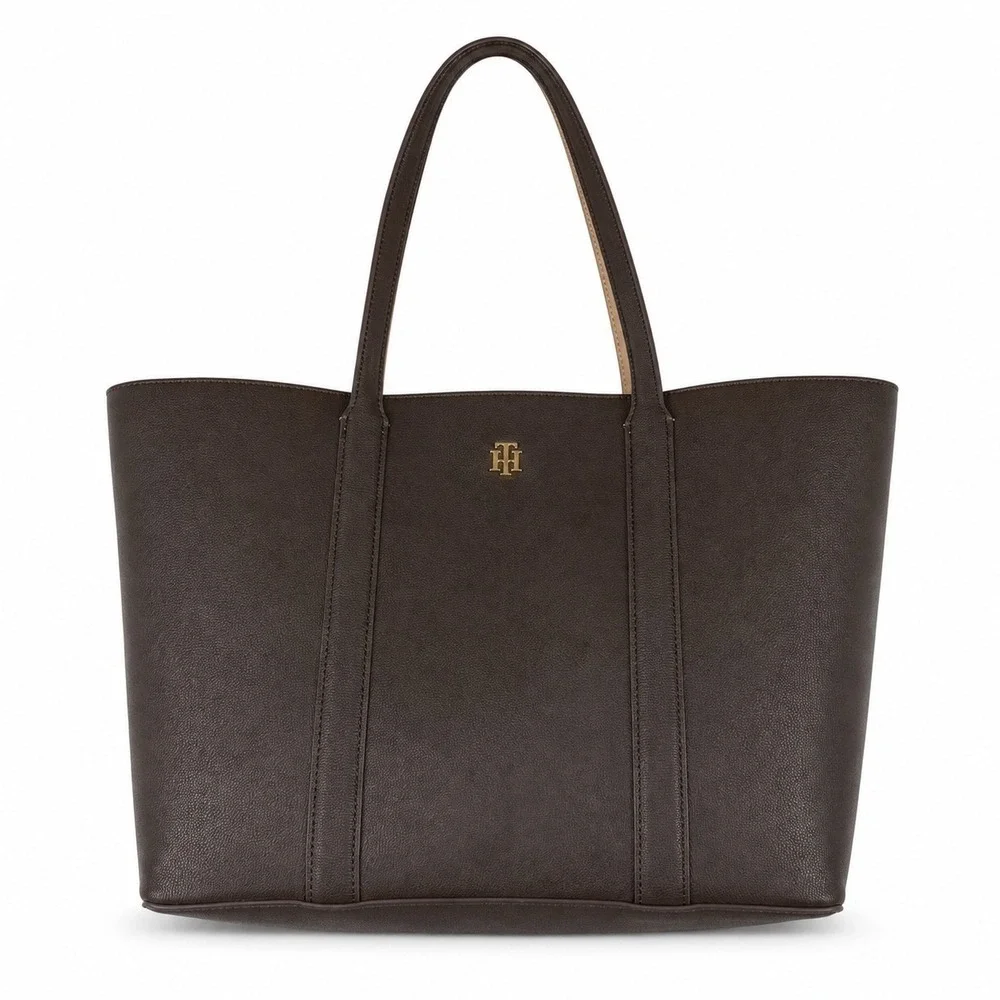 Tommy Hilfiger Womens Dark Brown Faux Leather Tote Bag XW08381 974 0HR